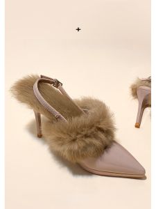 รองเท้าส้นสูงหัวแหลมสำหรับผู้หญิง รองเท้าส้นสูงหัวแหลมแบบสวมครึ่งนิ้ว ฤดูใบไม้ร่วง/ฤดูหนาว 2025 รองเท้าส้นสูงแบบสวมครึ่งนิ้วแบบใหม่