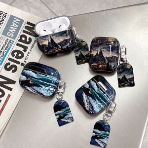 [Mới] IMD Ốp bảo vệ tai nghe bầu trời đầy sao lâu đài đầy màu sắc vẽ tranh nghệ thuật & họa tiết biển đầy sao có mặt dây chuyền cho tai nghe airpods Gen 1/2 Gen 3 4 Pro Pro2