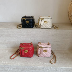 Korean Style High Aesthetic Diamond Grid  Pure Color Crossbody Bag Little Girl Fashionable Versatile Box Bucket Bag