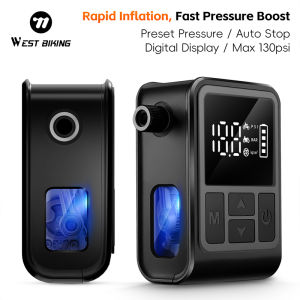 West Biking | WEST BIKING 130PSI Portable Electric Tire Inflator Digital Display Air Pump Compatible with Schrader Presta Valve for Bicycle