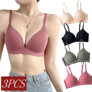 3Pcs/Set Seamless Bras For Women Non-wire Glossy Underwear Push Up Bra Without Steel Ring 3/4 Cup Female Comfort Lingerie