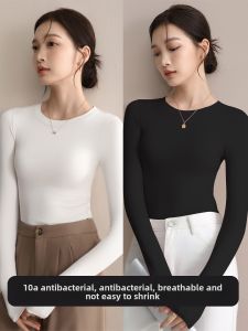 YAYANGREN | White Slim-Fitting Round Neck Long Sleeve T-shirt for Women