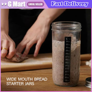 Glass Airtight Jar Natural Fermentation Jar With Lid And Scale Dough Fermentation Kit Replacement Set For Sourdough Starter Jar Kits With Fabric Cover Temperature Gauge And Date Bands