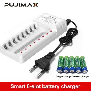 PUJIMAX-Pengisi daya baterai universal 8 slot pengisi daya baterai AA / AAA Ni-MH/ni-cd colokan Eropa