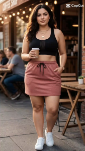 Plus Size High Waist Sweatshirt Mini Skirt with Pockets Drawstring Skirt (XL-5XL)( kami)
