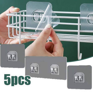 ราวแขวนแบบมีกาวในตัว 5 ชิ้น ตะขอแขวนติดผนังแบบไร้รอย ตะขอเดี่ยว ตะขอคู่ ราวแขวนในครัว ราวแขวนในห้องน้ำ ราวแขวนมุมห้องน้ำ