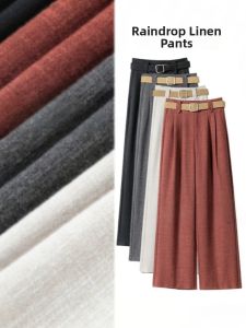 MEITESIJIAONU | Thin High Waist Drape Wide Leg Linen Trousers for Women