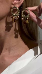 Ingemark | Ingemark Vintage Acrylic Beads Tassel Stud Earrings Women Bohemian Gold Color Hollow Geometric Earrings 2026 New Jewelry Gifts