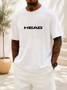 HEAD | HEAD Men Pure White Round‑Neck Short‑Sleeve Top Centered Bold Letter Mark Print For Outdoor Hang‑out Casual Weekend Gathering