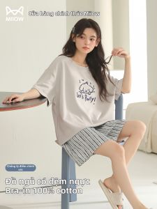 MiiOW | Summer Cotton Cartoon Padded Shorts Sleeved Shorts Sleepwear Set Outdoors Wearable