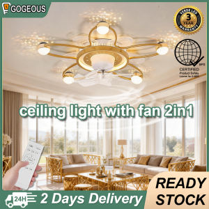 Gogeous 20inch golden ceiling fan with light modern deisgn 6-speed wind ceiling light with fan and remote for bedroom living room