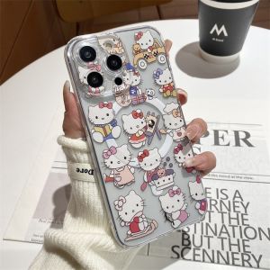 CrashStar MagSafe Cute Cartoon Transparent Soft TPU Phone Case For iPhone 15 14 Pro Max Plus 13 12 11 Pro Max Wireless Charging Phone Casing Fashion Shockproof Protective Cover With Full Cover Lens Camera Protection