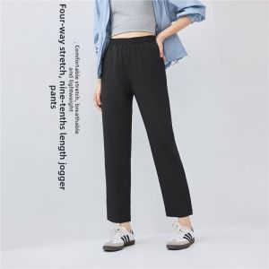 Giordano Womens Outdoor Casual Pants Four-Way Stretch Elastic Waist Thin Model Summer New Arrival Straight Leg Fit