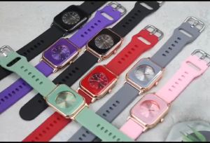 Jam tangan Wanita Linary kotak tali rubber analog original