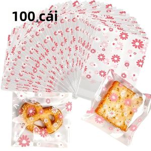 Túi Nhựa In Hình Hoa Cúc OPP Bao Bì Kẹo Trong Suốt Tự Dính Thích Hợp Cho Bánh Quy Thực Phẩm Nướng - 100/300/500 Chiếc