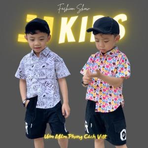 Áo thun bé trai bé gái áo phông cộc tay cho bé thời trang thêu chữ sang trọng size đại 30 - 60kg | FREESHIP MAX - JJ Kids Fashion