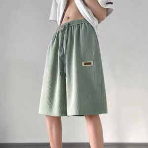 Mens Ice Silk Quick Dry Thin Casual Shorts Summer Breathable Beach Loose Large Size Leisure Pants Straight Leg Five-Quarter Length