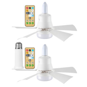 Small White Ceiling Fan Remote Control Timing E27 Socket Ceiling Fan with Light Dimmable for Bedroom Kitchen Living Room