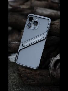 R-just S-Shaped Metal Geometric Rimless Phone Case For iPhone 16 Pro Max 15 Plus 14 Pro Max Aluminum Alloy Hidden Stand Bracket Cover Funda