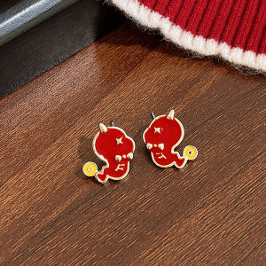 Red Snake Year Zodiac Ear Cuff  out Winter 2024 Fashion Jewelry Womens Painted Material Ear Studs for New Year Celebration