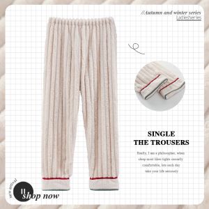 Girls Fleece Lined Coral Fleece Sleepwear Thickened Winter Pajamas Set Cute Cartoon Embroidery Pattern Suitable for Outdoor Wear