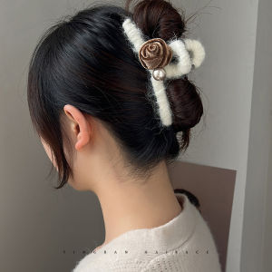 Fashionable Velvet Shark Clip Hair Card Rose Flower Updo Hair Accessories Korean Style Resin Polyester Fresh Outburst