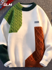 เสื้อสเวตเตอร์คอกลมทรงหลวมสำหรับผู้ชาย ทรงหลวม หนา คอกลม แฟชั่นฤดูใบไม้ร่วง/ฤดูหนาว เสื้อคลุมกันหนาว ผ้าถัก ผ้าโพลีเอสเตอร์