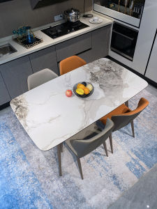 Italian Minimalist Glossy Rock Board Dining Table Chair Set Modern Simple White Square Home User Type Multifunctional Furniture