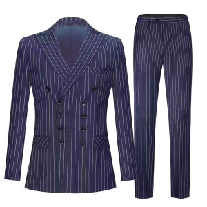 2 Piece Black/Navy Blue Mens Suit Slim Fit Peak Lapel Double Breasted Blazer Pants Business Casual Suits Suit For Party Prom