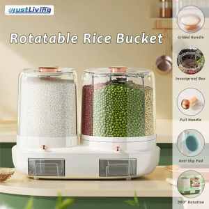 JustLiving 1PC 5L Rice Bucket+6L 360° 4Grid Rotating Rice Dispenser Multi-Grid Sealed Rice Storage Container Whole Grains Rice Dispenser Rice Storage Box Food Container Food Storage Container Box