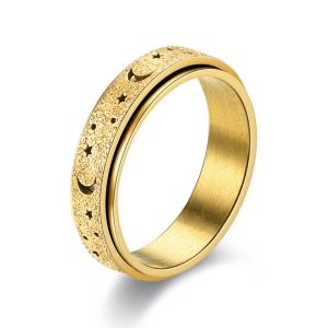 Fashion Stainless Steel Spinning Rings For Women Men Anti Stress Anxiety Rotatable Moon & Star Ring Finger Jewelry