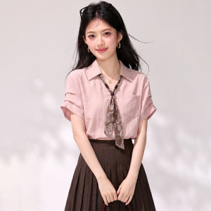puella | Sweet Pink Silk Scarf Loose Casual Shirt