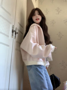 SUHUIQIAN | Autumn New Stripe Pink Hoodie Zip-up Loose Casual Jacket
