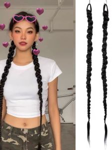 Womens Long Pigtails Fake Hair Braids Spicy Girl Twisted Braid Double Tail Hair Accessories Boxing Braid Dirty Braid