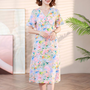 Slimming Large Skirt Dress Floral Print