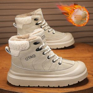 CONGLINSHIZI | Thermal Insulated Mens Snow Boots Fleece Lined Leather Winter Workwear Shoes