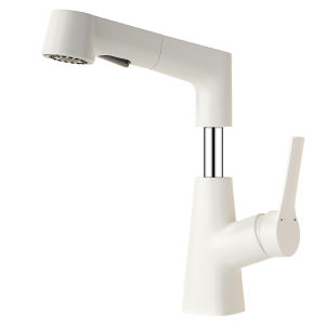 QIANMUYU | Whipped Cream Style Full Copper Adjustable Pull-out Bathroom Sink Faucet