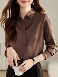 Acetate Satin Womens Shirt Spring Autumn New Style Fashion Commute Business Professional Interview Top OL Style Slim Fit Long Sleeve