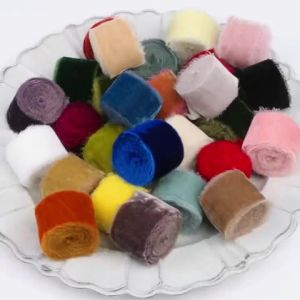 1m/roll Flocking Hand Teared Velvet Ribbon DIY Cake Gift Decoration Wedding Invitation Bracelet Flower Hand Teared Velvet Ribbon