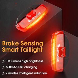 WEST BIKING Smart Bike Tail Light 100LM COB LED 7-Modes USB Rechargeable Waterproof Auto Brake Sensing Cycling Safety Rear Light
