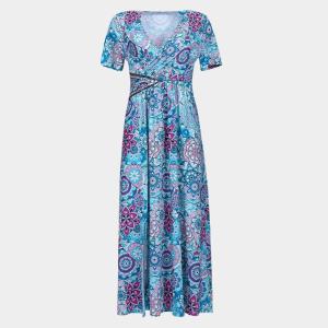MY TENO | Elegant Blue Embroidered French Waist Cinched Long Printed Dress Summer New Arrival My Teno Womens Fashion Dress