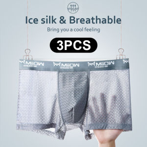 KUCHAR 3 cái Chất lượng cao Lưới thoáng khí Đồ lót nam Quần đùi Boxers Quần lót Ice SIlk Quần lót Plus Size