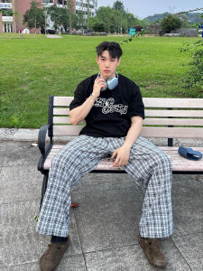 Quần Ống Rộng Cleanfit Black White Grid Cho Nam Mùa Hè Mỏng Rộng Rãi Thoải Mái Quần Ống Đứng Quần Ống Loe Nhẹ