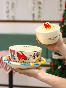 Ceramic Dining Set Coupled Gold-Decorated Rice Bowls Cartoon Animal City Design Cute High-Aesthetic Value Home Use Couples Bowls