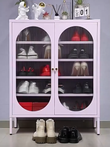 SPACEMADER 5 Tier LargeSteel Shoe Cabinet Capacity Dustproof Shoe Rack Organizer Double Door Triple Door Metal Storage Cabinet for Entryway Home Furniture