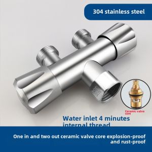 Stainless Steel Triangle Valve in 1 out 2 for Toilet And Washing Machine Split Water Valve Double Control Bathroom Hardware