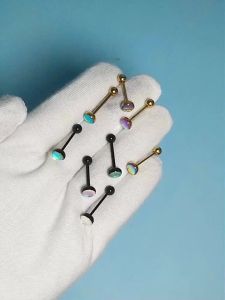 1piece Surgical Steel Glitter Tongue Barbell Rings Flash Film Epoxy Colorful Beautiful Black Gold Plated Body Piercing Jewelry