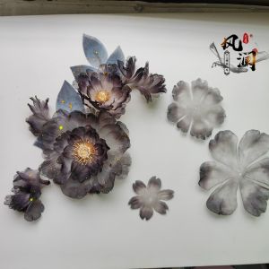 Dark Ancient Style Headwear 10 Pieces Set Iron on Flower Transfer Watercolor Peony Thin Film Fairy Atmosphere Hanfu Headwear Semi-Finished Product