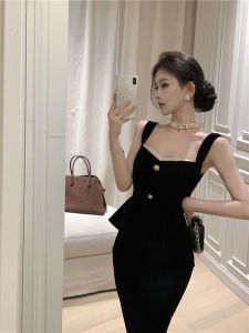 Black Slim Fit Strap Vest And High Waist Skirt Two Piece Set for Young Women Pure Desire Style Spring Summer Fashion Outfit