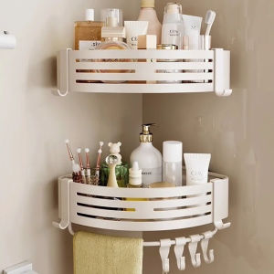 No-Drill Suction Cup bathroom storage rack with no drilling on the wall bathroom wall mounted triangular basket corner Shelf